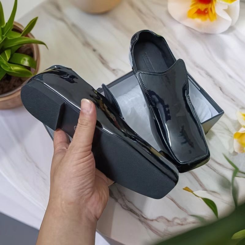 Unisex kožni loaferi, četvrtasti vrh, slip-on, ravna peta, gumeni potplat