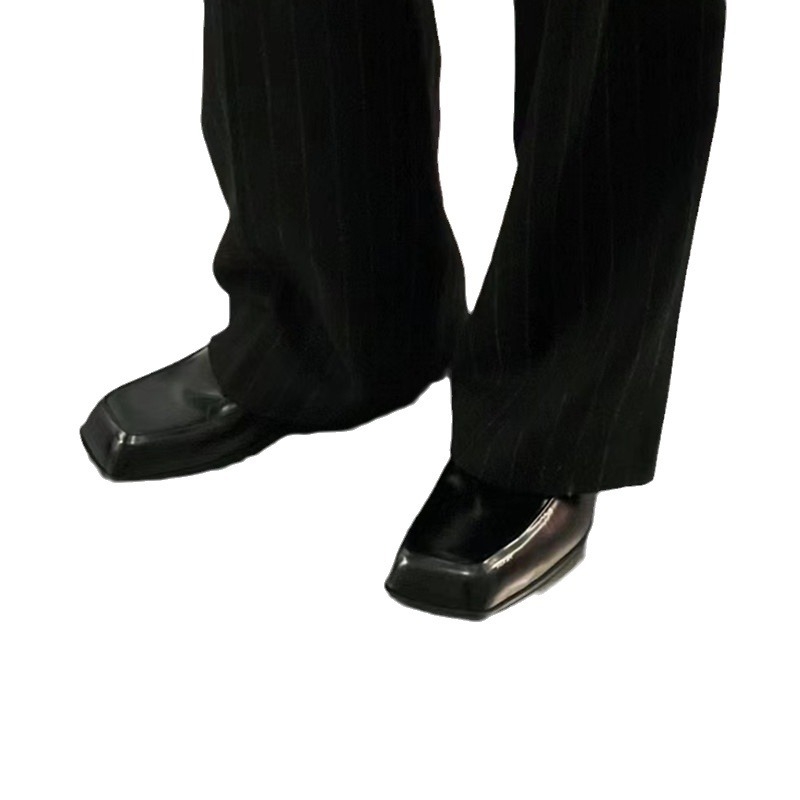Unisex kožni loaferi, četvrtasti vrh, slip-on, ravna peta, gumeni potplat