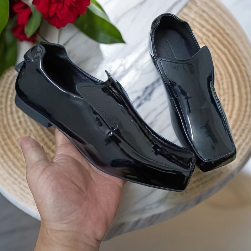 Unisex kožni loaferi, četvrtasti vrh, slip-on, ravna peta, gumeni potplat