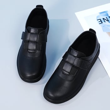 Női bőr munkacipő Velcro zárással, kerek orr, alacsony sarka 1–3 cm, PU talp, könnyű mindennapi használatra