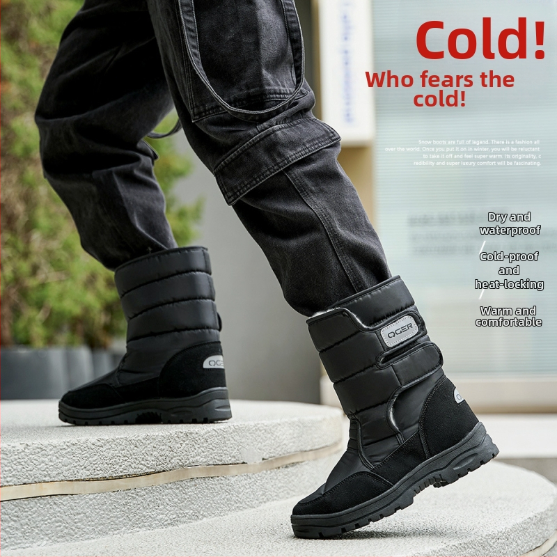 Férfi téli hócsizma meleg plüss béléssel, vízálló és csúszásmentes gumitalppal, felsőrész síruha anyag + velúr bőr, téli modell