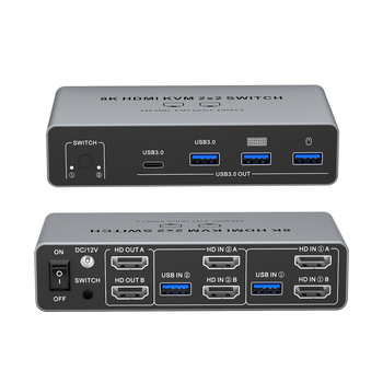 KVM prekidač za dva računala – 8K HDMI dvostrani prikaz, 2 ulaza/2 izlaza, Windows kompatibilan, kabel dužine 1 m, model SJW-KVM202B