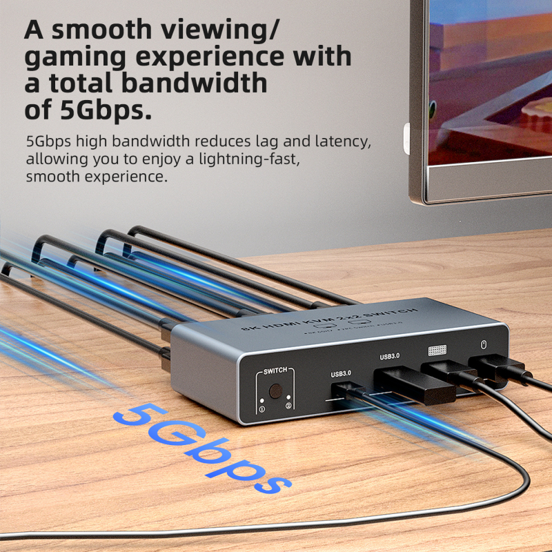 KVM prekidač za dva računala – 8K HDMI dvostrani prikaz, 2 ulaza/2 izlaza, Windows kompatibilan, kabel dužine 1 m, model SJW-KVM202B