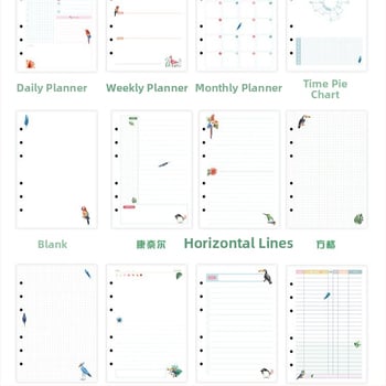 Refill loose-leaf A5/A6/A7 cu 6 găuri universale, hârtie offset dublă, 45 de file, nucleu interior personalizabil