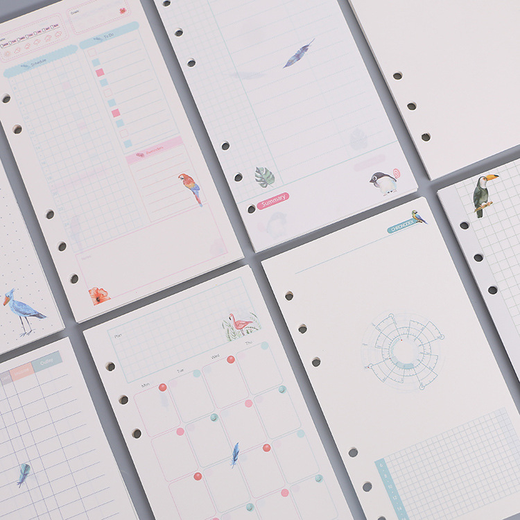 Refill loose-leaf A5/A6/A7 cu 6 găuri universale, hârtie offset dublă, 45 de file, nucleu interior personalizabil