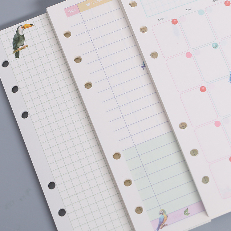 Refill loose-leaf A5/A6/A7 cu 6 găuri universale, hârtie offset dublă, 45 de file, nucleu interior personalizabil