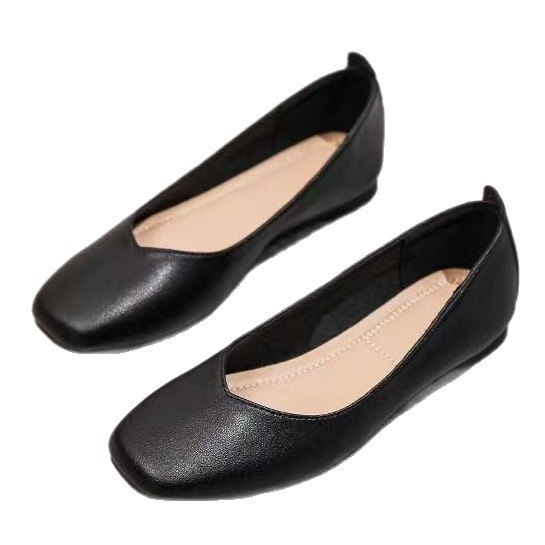 Pantofi damă din piele PU, slip-on, vârf rotund, toc mic, talpă din cauciuc
