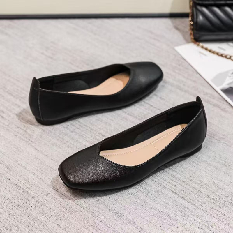 Pantofi damă din piele PU, slip-on, vârf rotund, toc mic, talpă din cauciuc