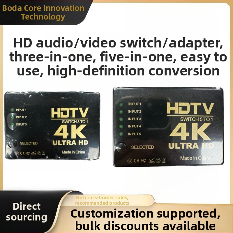 Bdxc-3–1/5–1 4K audio-video prekidač s IR distribucijom i TV daljinskim upravljačem, podijeljeni zaslon