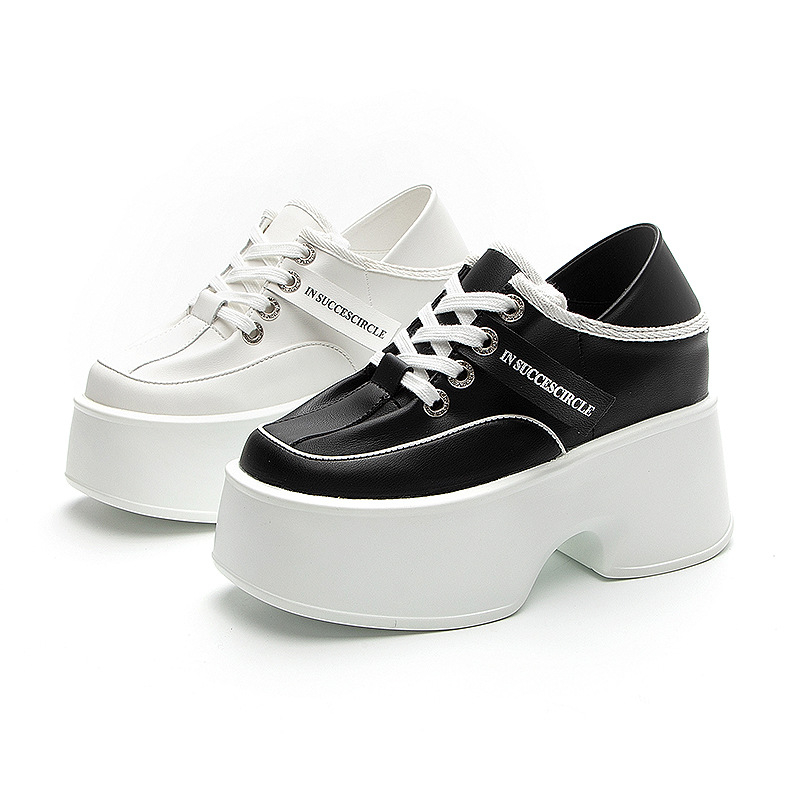 Ženske tenisice s platformom na klinu, kvadratni vrh prsta, kožni gornji dio, PU ulošak, visina potpetice 6-8 cm