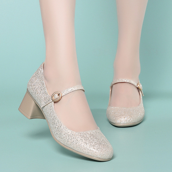 Pantofi Mary Jane pentru femei cu cataramă, toc mic și gros, partea superioară PU, talpă EVA