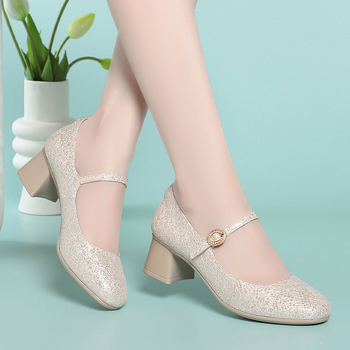 Pantofi Mary Jane pentru femei cu cataramă, toc mic și gros, partea superioară PU, talpă EVA