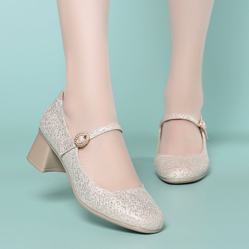 Pantofi Mary Jane pentru femei cu cataramă, toc mic și gros, partea superioară PU, talpă EVA