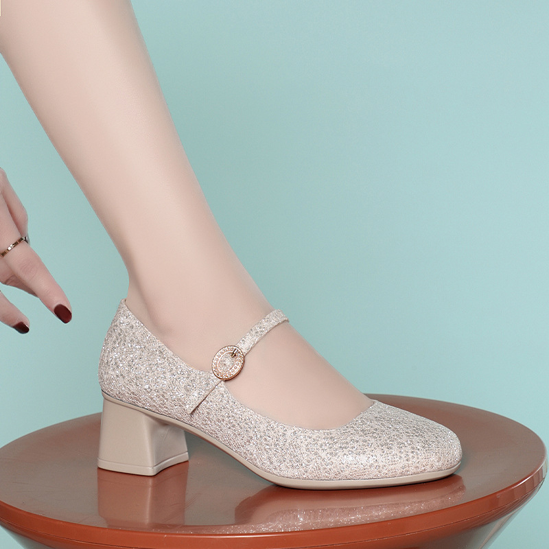 Pantofi Mary Jane pentru femei cu cataramă, toc mic și gros, partea superioară PU, talpă EVA