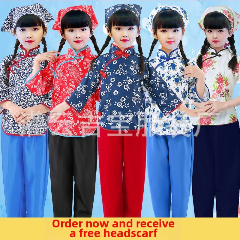 Etnički plesni kostim za Yangko, floralni uzorak, poliester 95%+, za žene do 17 godina, proljeće 2024