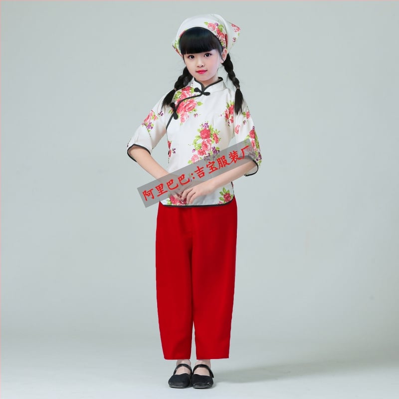 Etnički plesni kostim za Yangko, floralni uzorak, poliester 95%+, za žene do 17 godina, proljeće 2024