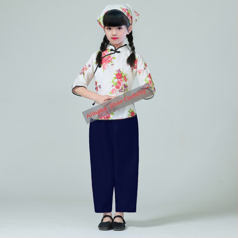 Etnički plesni kostim za Yangko, floralni uzorak, poliester 95%+, za žene do 17 godina, proljeće 2024