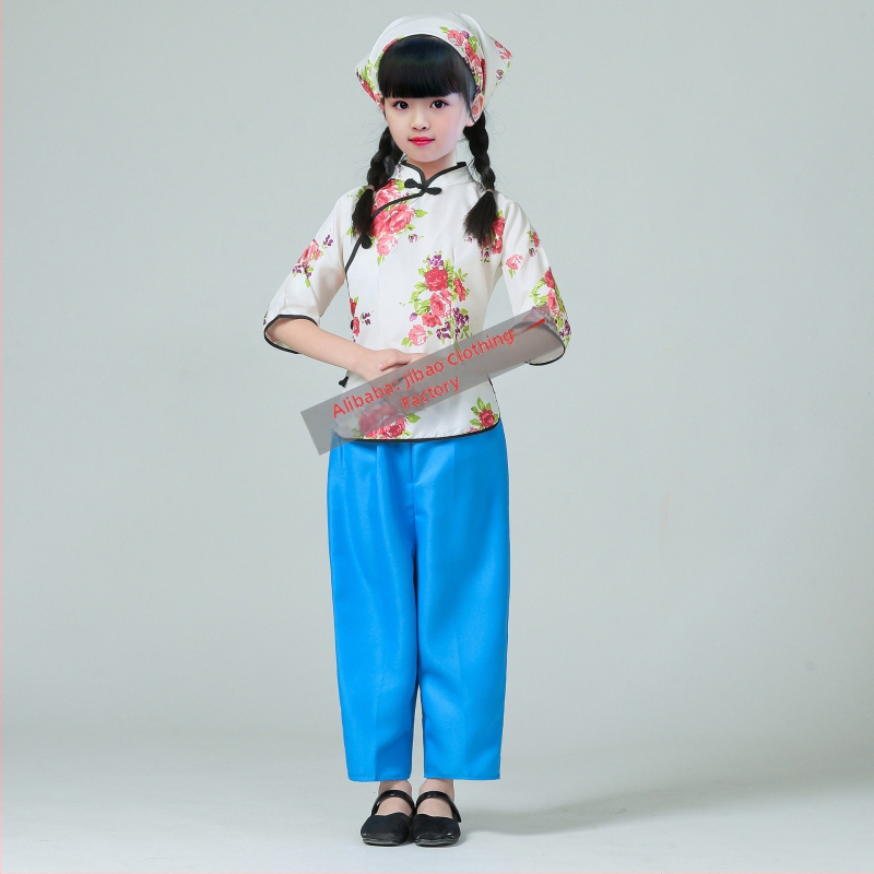 Etnički plesni kostim za Yangko, floralni uzorak, poliester 95%+, za žene do 17 godina, proljeće 2024