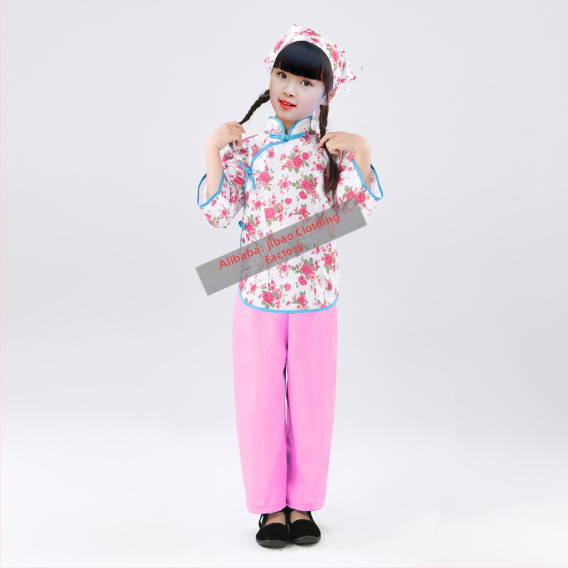 Etnički plesni kostim za Yangko, floralni uzorak, poliester 95%+, za žene do 17 godina, proljeće 2024