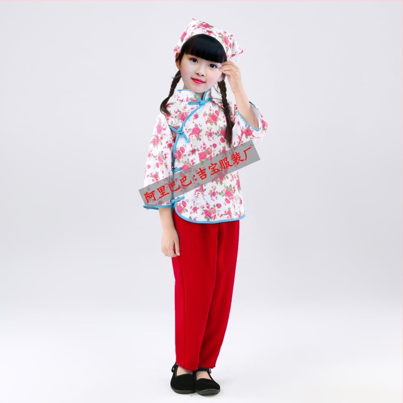 Etnički plesni kostim za Yangko, floralni uzorak, poliester 95%+, za žene do 17 godina, proljeće 2024