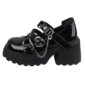 Pantofi Mary Jane – stil coreean, partea superioară din microfibră, vârf rotund, toc muffin 6–8 cm, închidere cu curea în formă de T