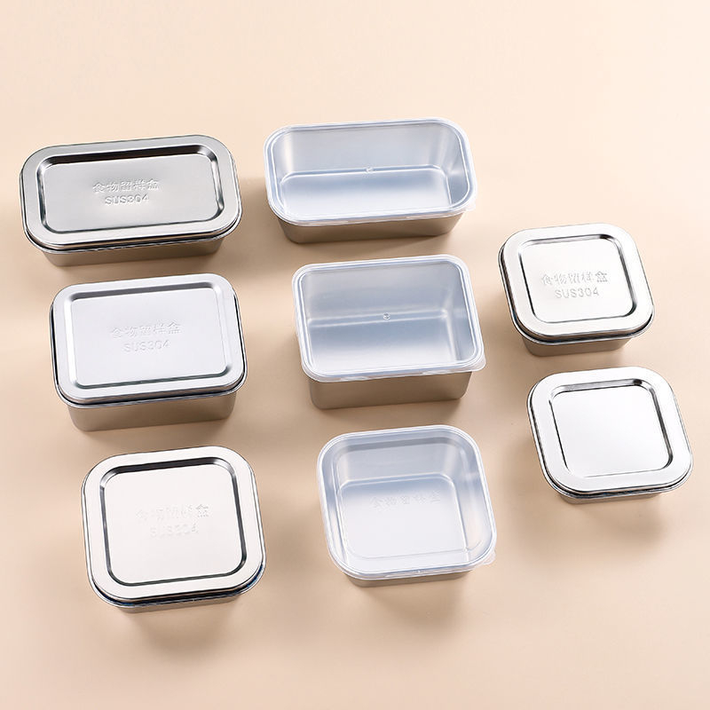 Τετράγωνο δοχείο αποθήκευσης τροφίμων από ανοξείδωτο χάλυβα 304, με καπάκι, χωρητικότητα κάτω των 300 ml, Crisperware