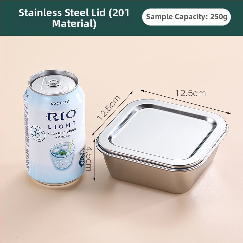 Τετράγωνο δοχείο αποθήκευσης τροφίμων από ανοξείδωτο χάλυβα 304, με καπάκι, χωρητικότητα κάτω των 300 ml, Crisperware