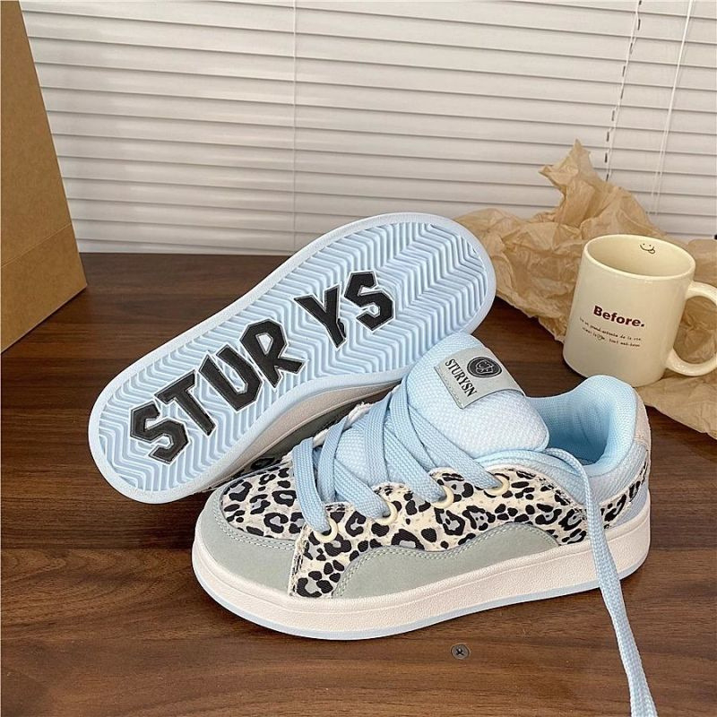Унисекс спортни обувки с леопардов принт, нисък връх, PU горна част, гумена подметка, връзки, инжекционно формована подметка, PU стелка