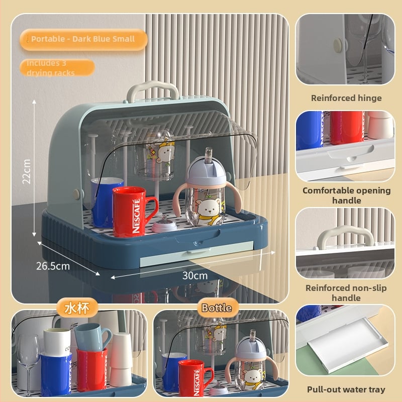 Kutija za skladištenje dječjih pribora za jelo i igračaka s prašnim pokrovom i odvodnim postoljem; skladištenje boca; dvostruka kutija za mlijeko u prahu