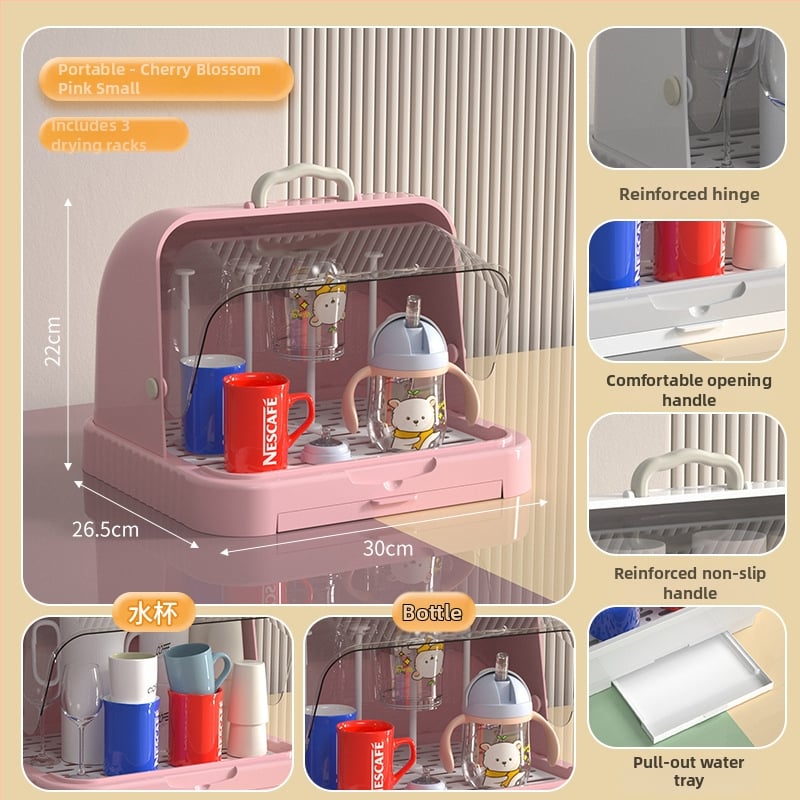 Kutija za skladištenje dječjih pribora za jelo i igračaka s prašnim pokrovom i odvodnim postoljem; skladištenje boca; dvostruka kutija za mlijeko u prahu