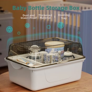 Kétszintes tejpor-doboz fedéllel, bébi etetőeszközök tárolására — Modell CXZ684427768129, 0–3 éves korig