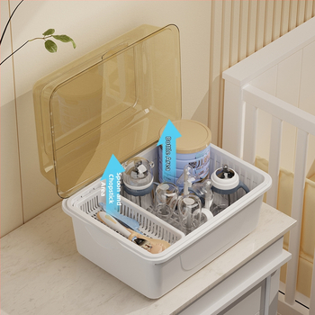 Kétszintes tejpor-doboz fedéllel, bébi etetőeszközök tárolására — Modell CXZ684427768129, 0–3 éves korig