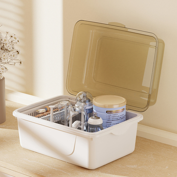 Kétszintes tejpor-doboz fedéllel, bébi etetőeszközök tárolására — Modell CXZ684427768129, 0–3 éves korig