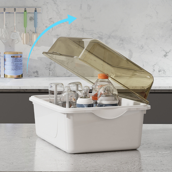 Kétszintes tejpor-doboz fedéllel, bébi etetőeszközök tárolására — Modell CXZ684427768129, 0–3 éves korig