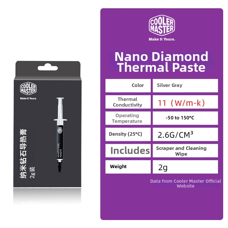 Cool Master / Cool Extreme Diamond Nano silikónová tepelná pasta pre CPU chladenie – vysoká vodivosť, pre pretaktovanie