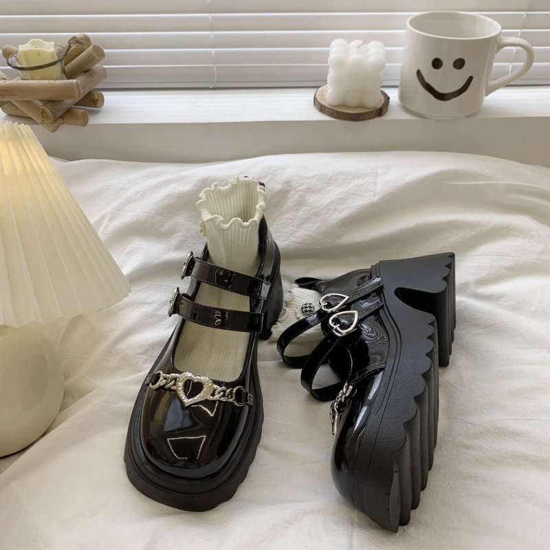 Ženske Mary Jane cipele, okrugli vrh, debeli platformasti potpetica 3-5 cm, PU gornji dio, gumena potplata, korejski stil, svakodnevna upotreba