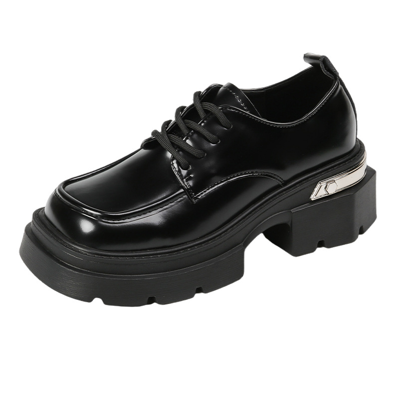 Ženski loafersi od PU kože, okrugli vrh, platforma 3-5 cm, gumena potplat, duboki otvor, punk stil