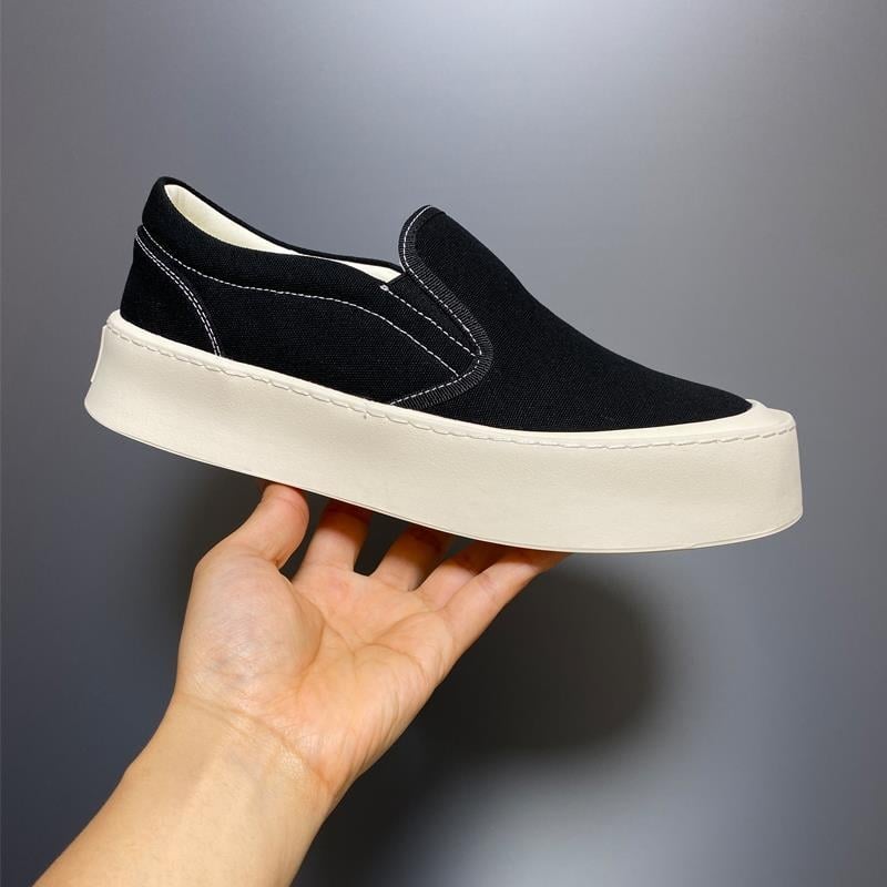 Muške platnene tenisice za proljeće, prozračne slip-on, s kožnim vrhom prstiju i debelim đonom