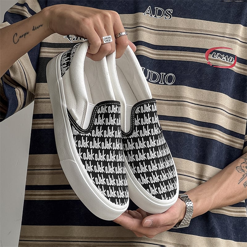 Platnene tenisice Slip-On s otiskom slova, elastična traka, gumeni potplat, unisex, ljeto 2025