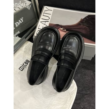 Ženske loaferice od prave kože s debelim podplatom, slip-on, okrugli vrh, niski potpetica 1–3 cm