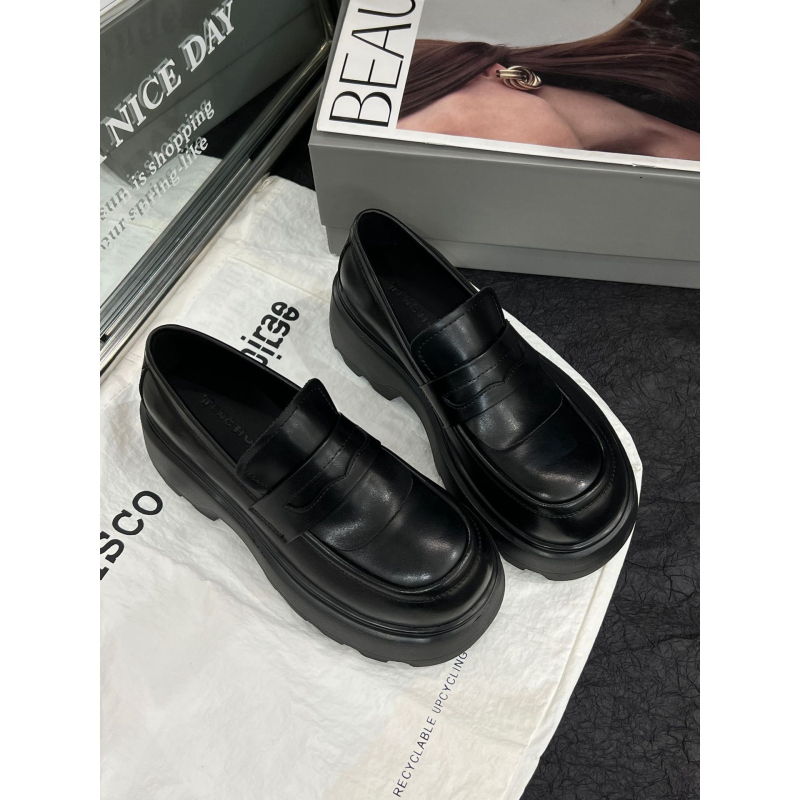 Ženske loaferice od prave kože s debelim podplatom, slip-on, okrugli vrh, niski potpetica 1–3 cm