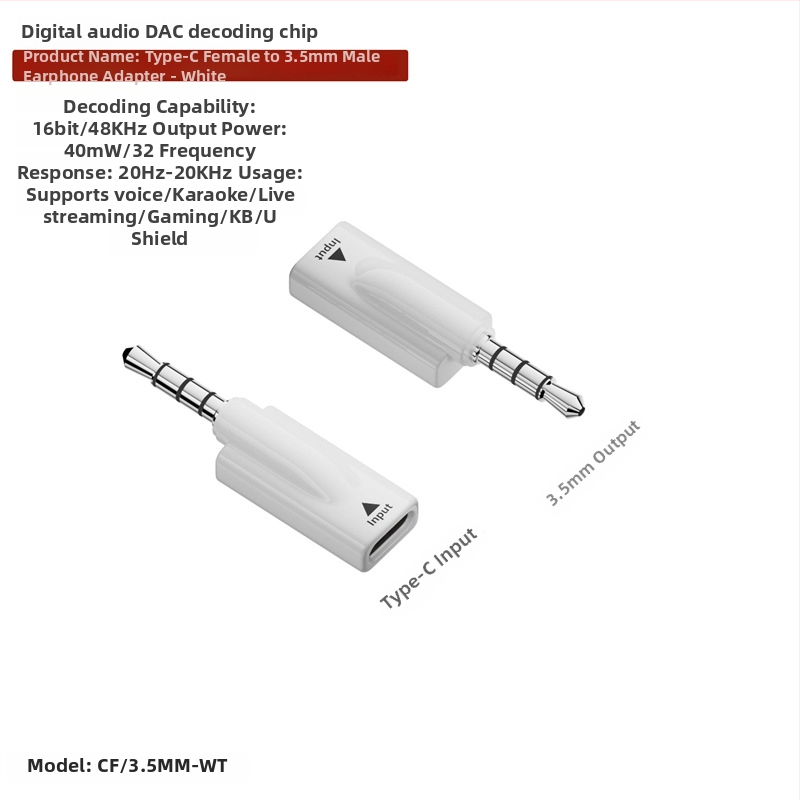 Adaptor audio Type-C la 3,5 mm – Model CF/3.5MM, Compatibil cu dispozitive 3,5 mm și Type-C, pentru telefon, PC și tabletă