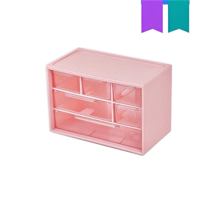 Akrilna kutija za skladištenje s ladicama, šest pretinuta, kapacitet 1 L, moderan minimalistički stil, stolni organizator.