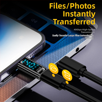 Type-C digitálny displejový adaptér s meraním prúdu a napätia, USB-C samec na samicu, PD140W inteligentný displej pre notebooky