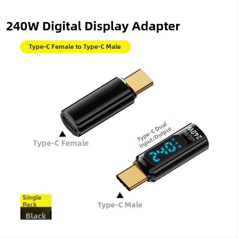 Type-C digitálny displejový adaptér s meraním prúdu a napätia, USB-C samec na samicu, PD140W inteligentný displej pre notebooky
