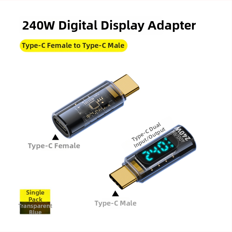 Type-C digitálny displejový adaptér s meraním prúdu a napätia, USB-C samec na samicu, PD140W inteligentný displej pre notebooky