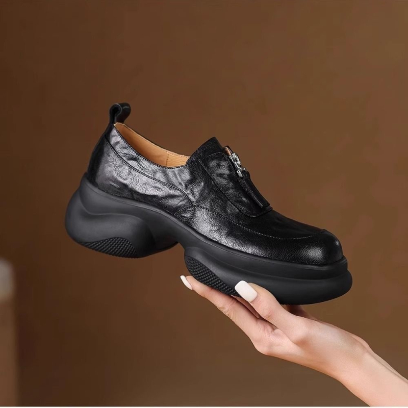 Ženske loaferice s debelom platformom, okruglim vrhom, sintetička koža, slip-on, visina pete 3–6 cm