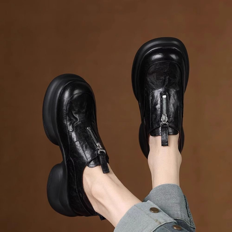 Ženske loaferice s debelom platformom, okruglim vrhom, sintetička koža, slip-on, visina pete 3–6 cm