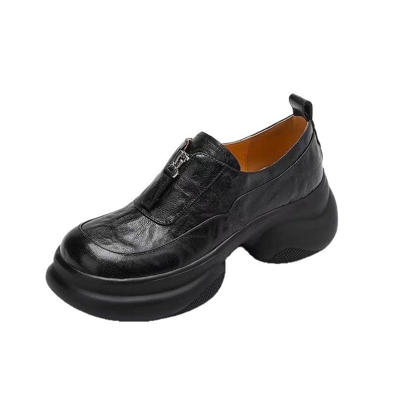 Ženske loaferice s debelom platformom, okruglim vrhom, sintetička koža, slip-on, visina pete 3–6 cm