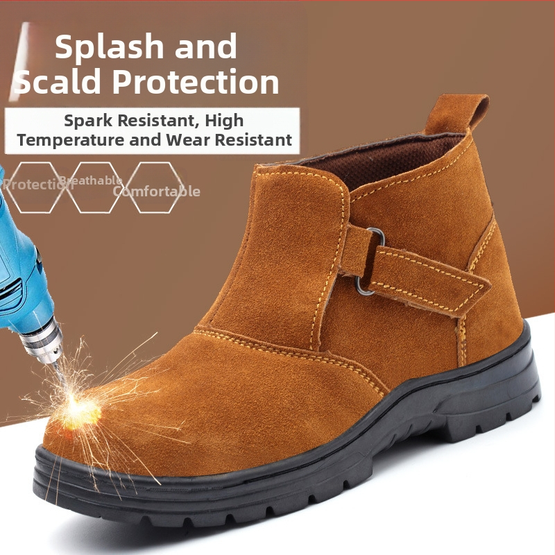Защитни обувки за заваряване със стоманен нос, устойчиви на пробиване, висок връх, телешка кожа